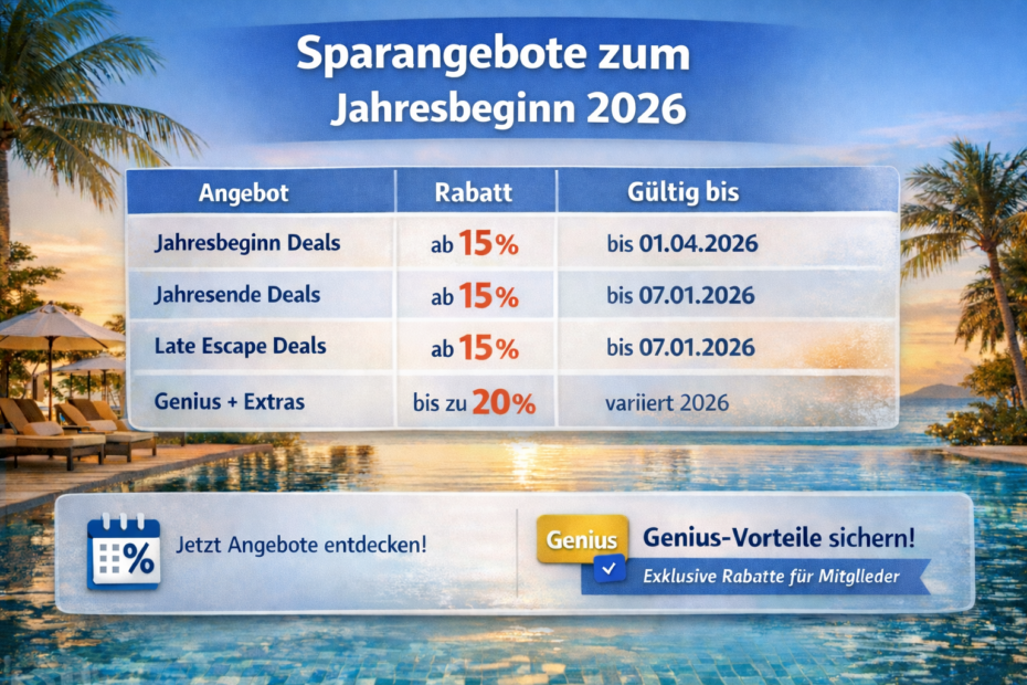 mindestens 15% rabatt bei Booking.com zum Jahresbeginn 2026
