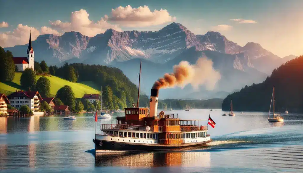 chiemgau chiemsee mit dampfer schiff
