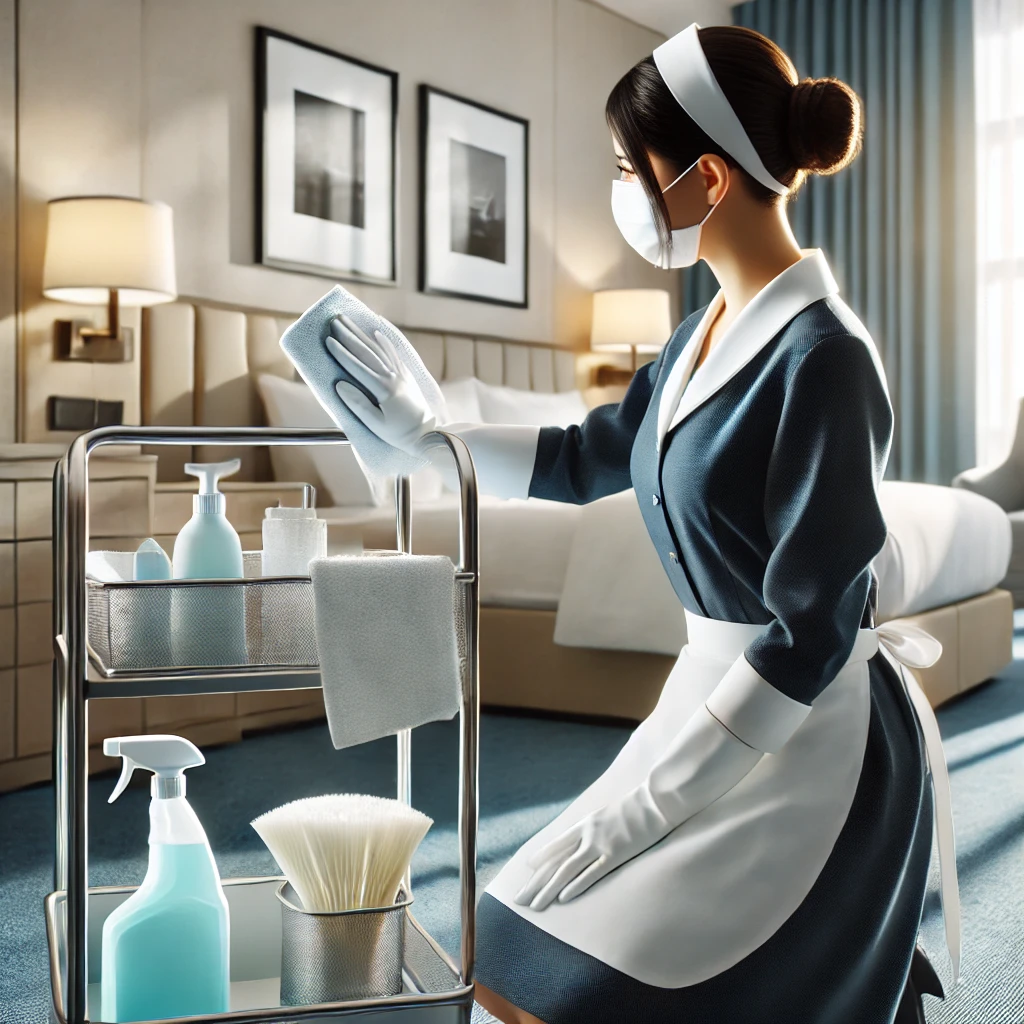 hotel hygiene zimmermädchen reinigt zimmer